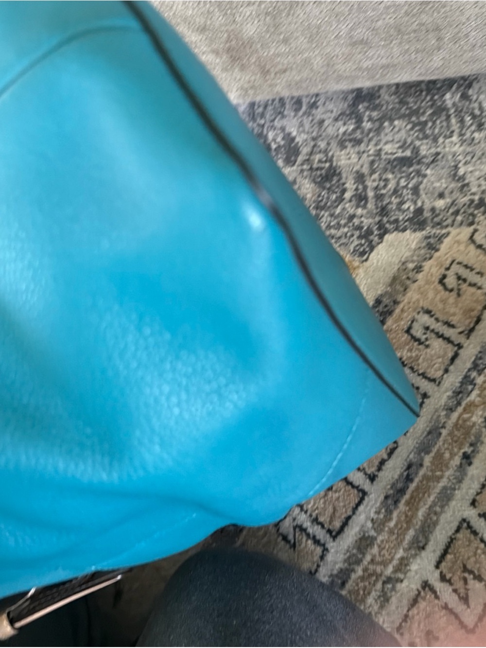 Michael Kors Bedford Leather Tote Blue Tan Pre-Owned Nautical Summer Coastal - Picture 6 of 11
